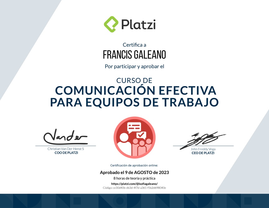Diploma del Curso de Comunicación Efectiva para Equipos de Trabajo