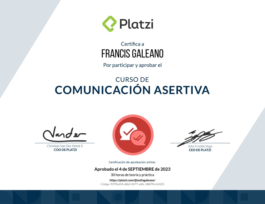 Diploma del Curso de Comunicación Asertiva para la Vida Personal y Profesional (2021)