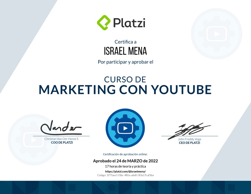 Diploma del Curso de Marketing con YouTube