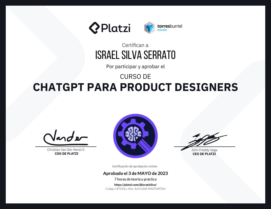 Diploma del Curso de ChatGPT para Product Designers: Diseño asistido por AI