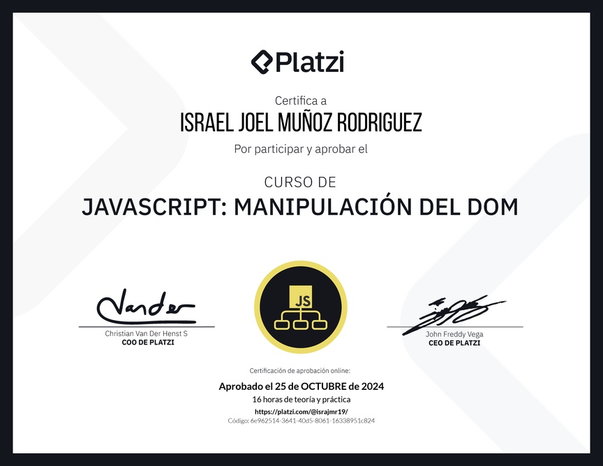 Diploma del Curso de JavaScript: Manipulación del DOM