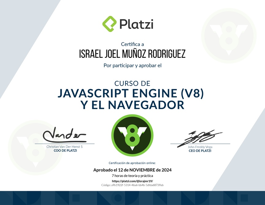 Diploma del Curso de JavaScript Engine (V8) y el Navegador