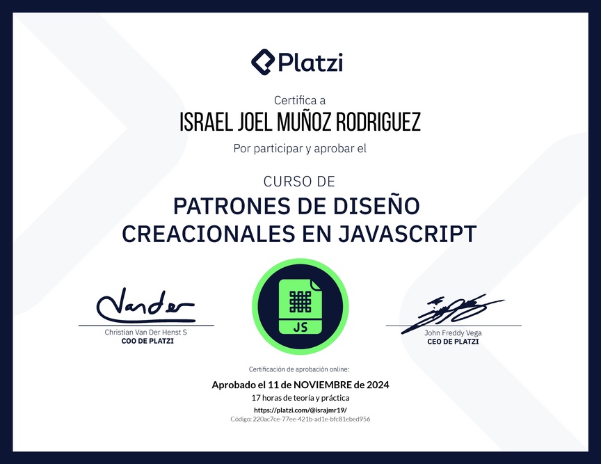 Diploma del Curso de Patrones de Diseño en JavaScript