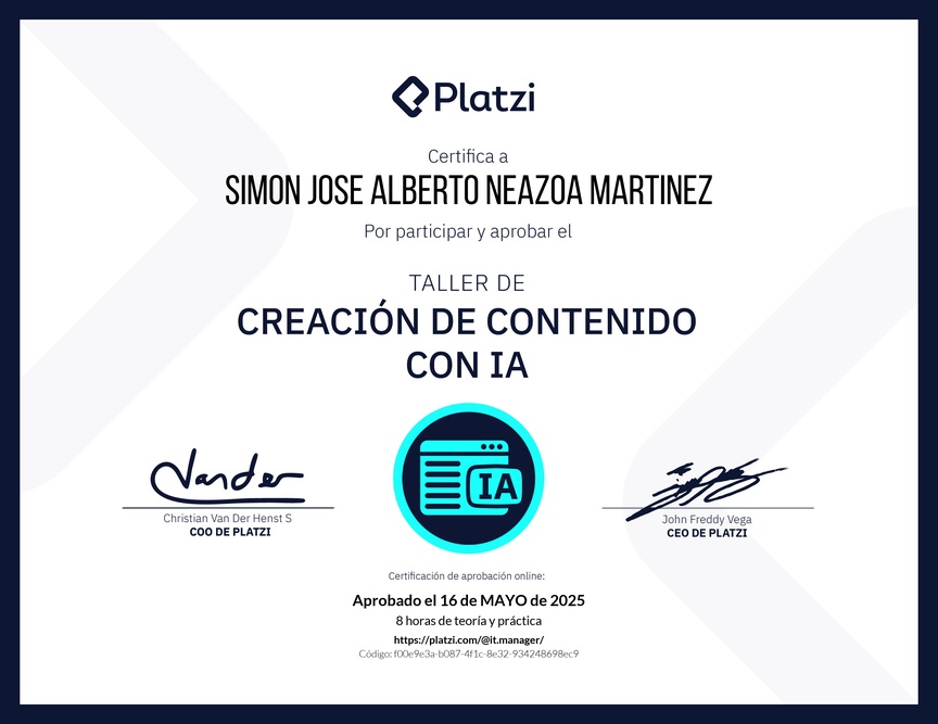 Diploma de Taller de Creación de Contenido con Inteligencia Artificial