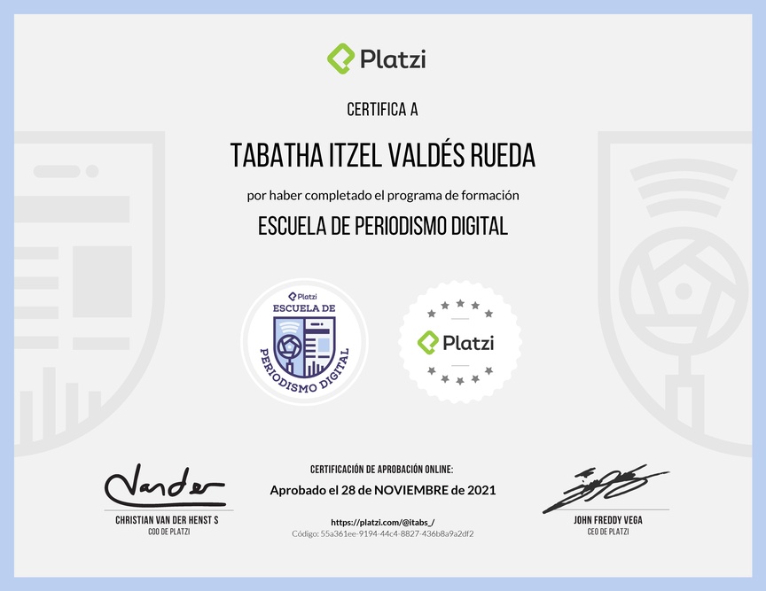 Diploma de la Ruta de Aprendizaje de Periodismo Digital