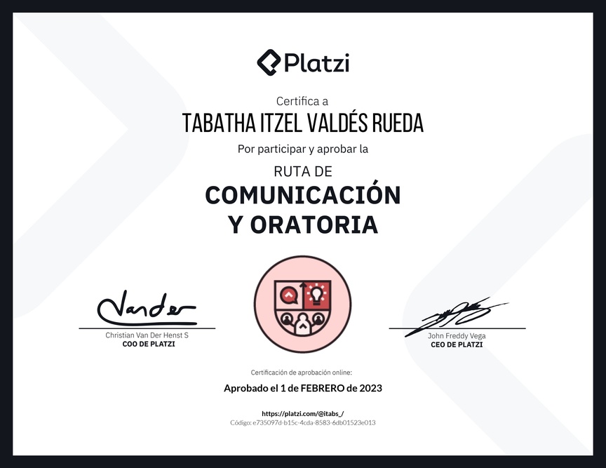 Diploma de la Ruta de Aprendizaje de Comunicación y oratoria