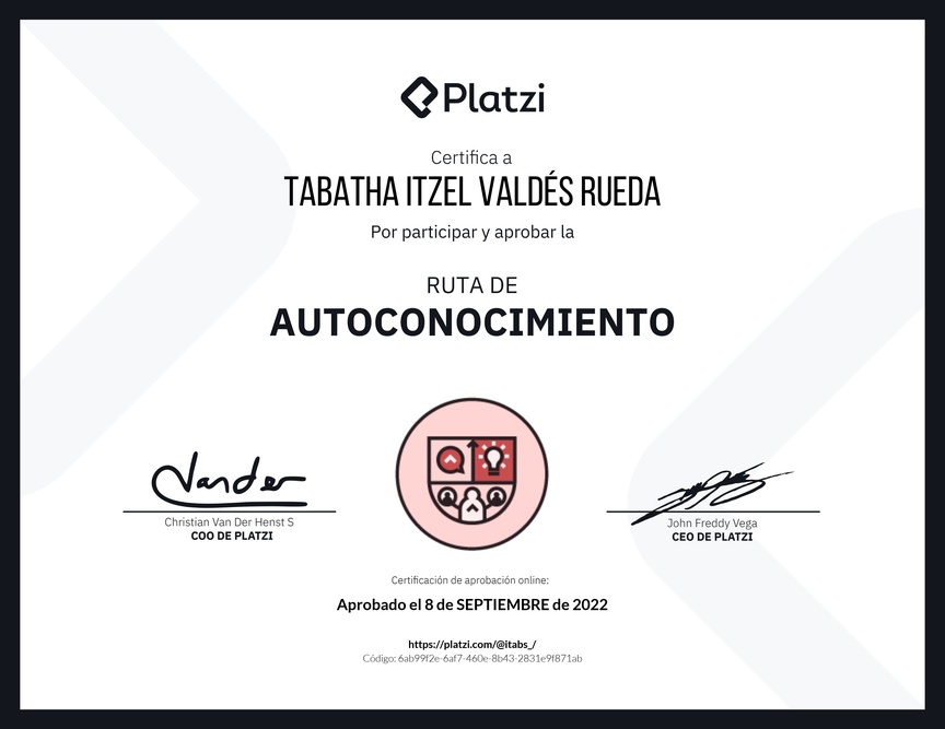 Diploma de la Ruta de Aprendizaje de Autoconocimiento