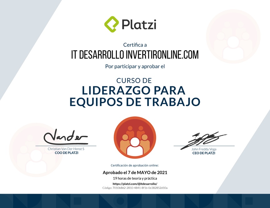 Diploma del Curso de Liderazgo para Equipos de Trabajo