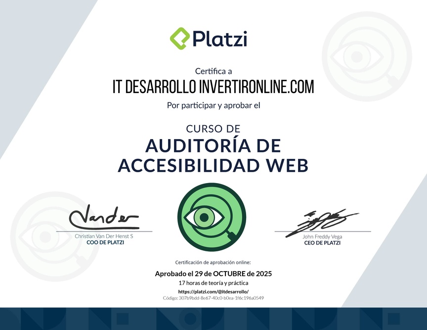 Diploma del Curso de Accesibilidad Web: Auditoría de Proyectos