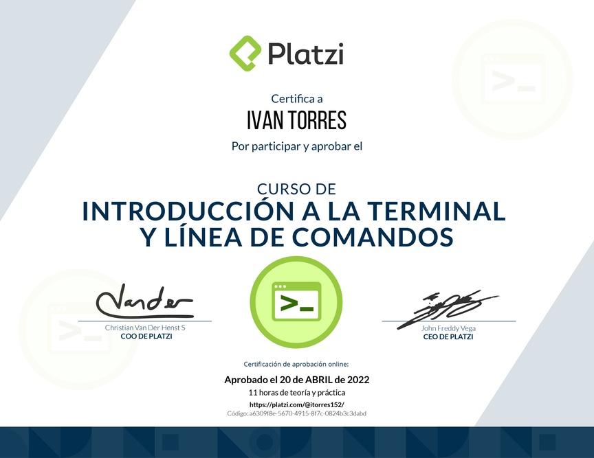 Diploma del Curso de Introducción a la Terminal y Línea de Comandos