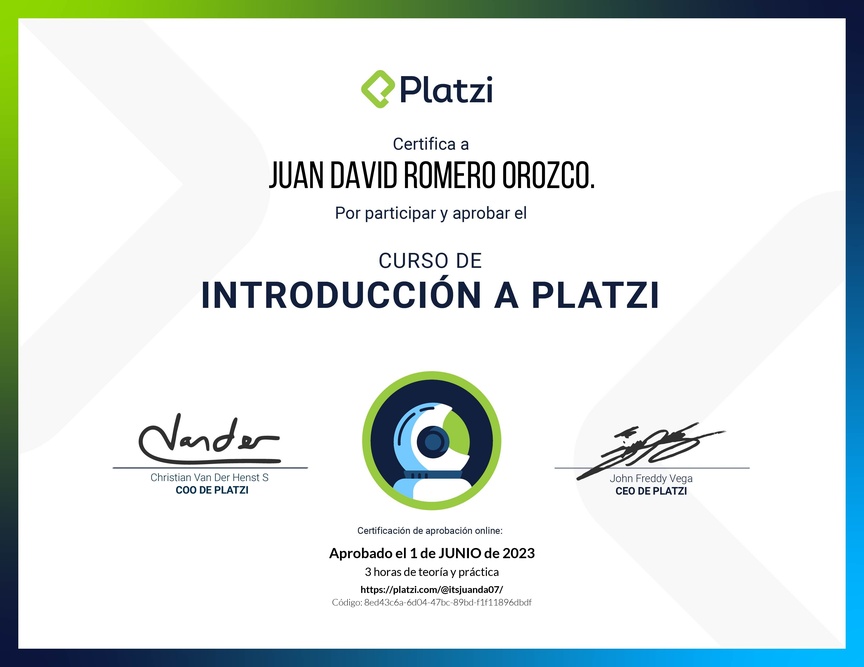 Diploma del Curso de Introducción a Platzi