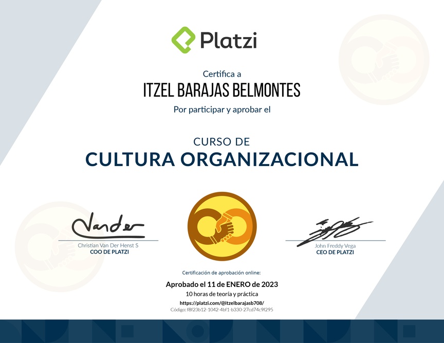 Diploma del Curso de Cultura Organizacional para Diagnosticar y Potenciar el Desarrollo de tu Empresa