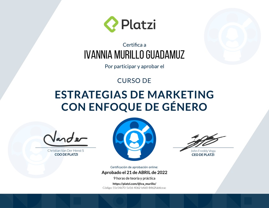 Diploma del Curso de Estrategias de Marketing con Perspectiva de Género