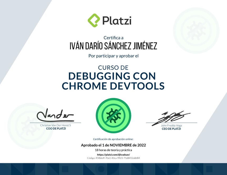 Diploma del Curso de Debugging con Chrome DevTools