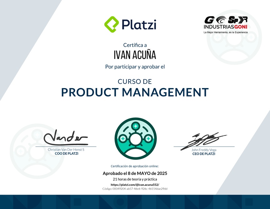 Diploma del Curso de Product Management