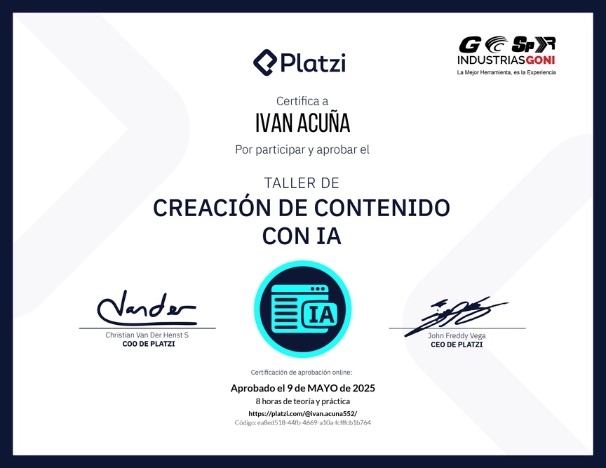 Diploma de Taller de Creación de Contenido con Inteligencia Artificial