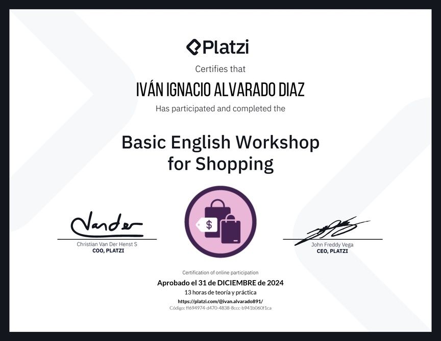 Diploma del Curso de Inglés Práctico para Compras