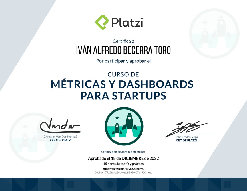 Diploma del Curso de Métricas y Dashboards para Startups
