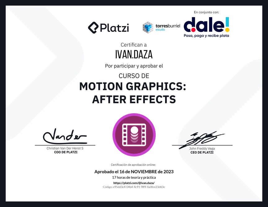 Diploma del Curso de Motion Graphics: After Effects