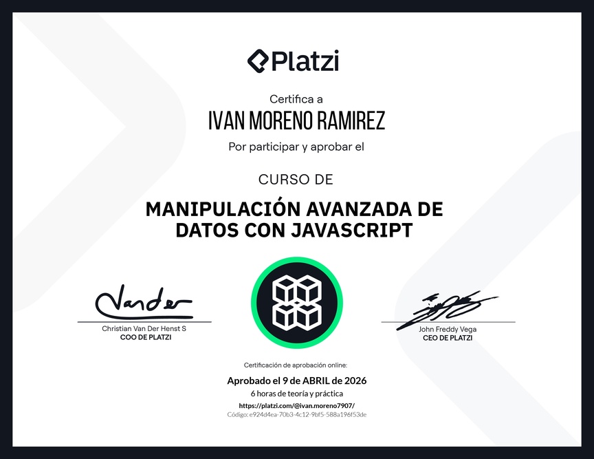 Diploma del Curso de Manipulación Avanzada de Datos con JavaScript