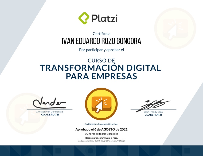 Diploma del Curso de Transformación Digital para el Crecimiento de tu Empresa