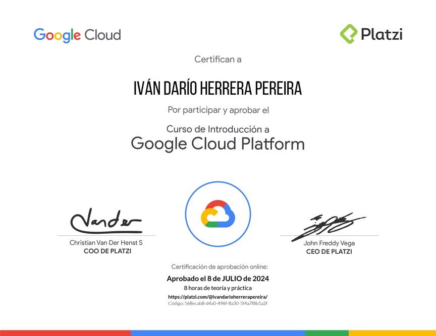 Diploma del Curso de Introducción a Google Cloud Platform
