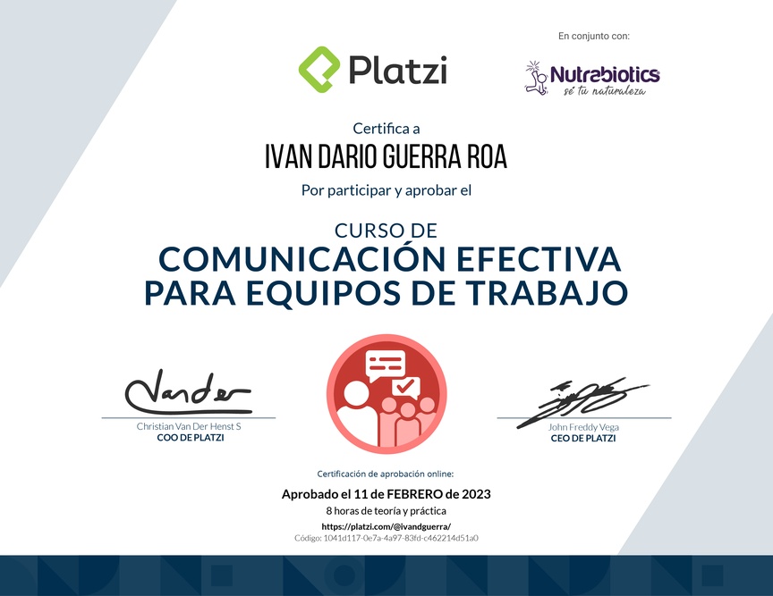 Diploma del Curso de Comunicación Efectiva para Equipos de Trabajo