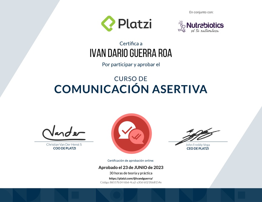 Diploma del Curso de Comunicación Asertiva para la Vida Personal y Profesional (2021)