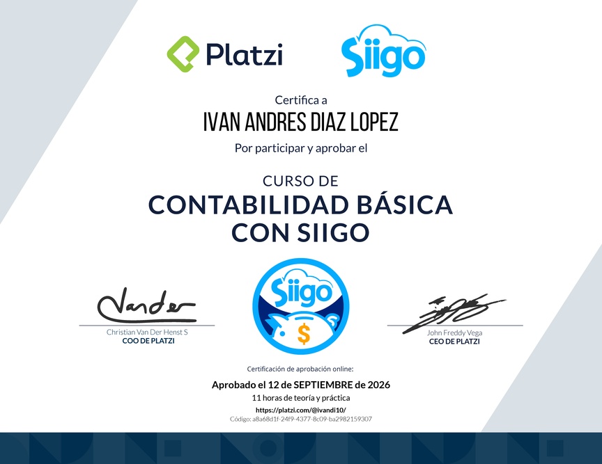 Diploma del Curso de Contabilidad Básica con Siigo