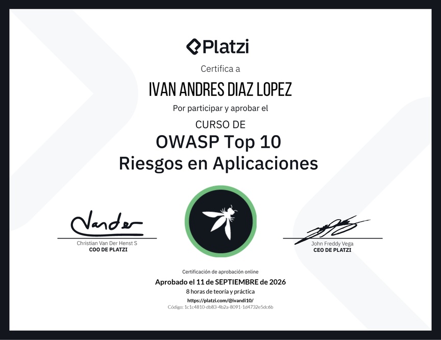Diploma del Curso de OWASP Top 10: Riesgos en Aplicaciones
