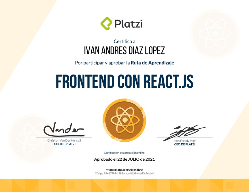 Diploma de la Ruta de Aprendizaje de Frontend a profundidad con React.js