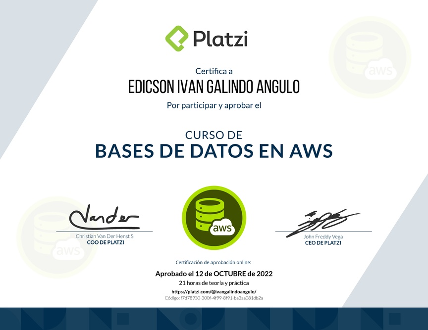 Diploma del Curso Práctico de Bases de Datos en AWS