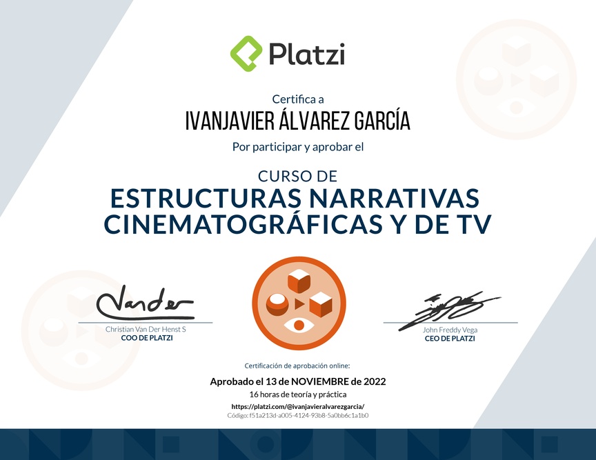 Diploma del Curso de Estructuras Narrativas para guiones