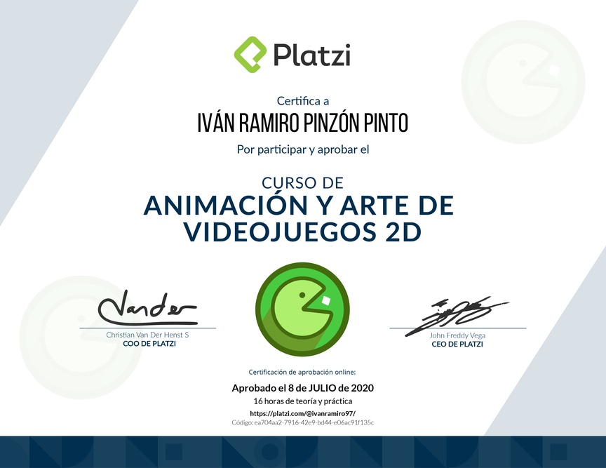 Diploma del Curso de Animación y Arte de Videojuegos 2D