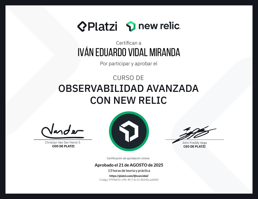 Diploma del Curso de Observabilidad Avanzada con New Relic