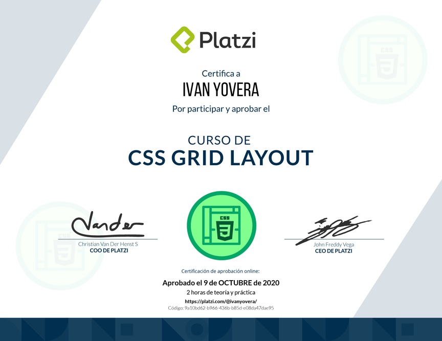 Diploma del Curso de CSS Grid Layout 2017