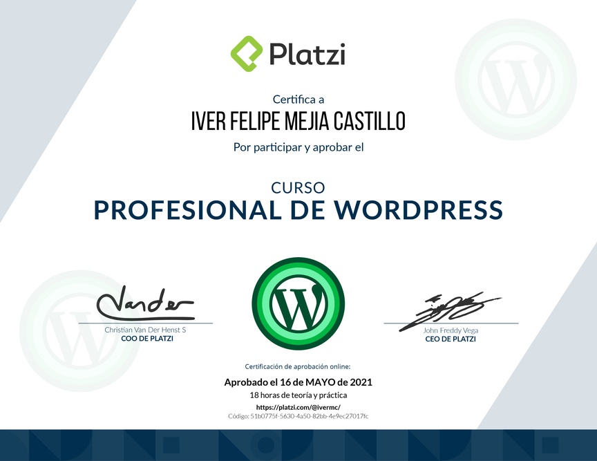 Diploma del Curso Profesional de WordPress