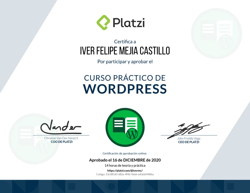 Diploma del Curso de WordPress Práctico