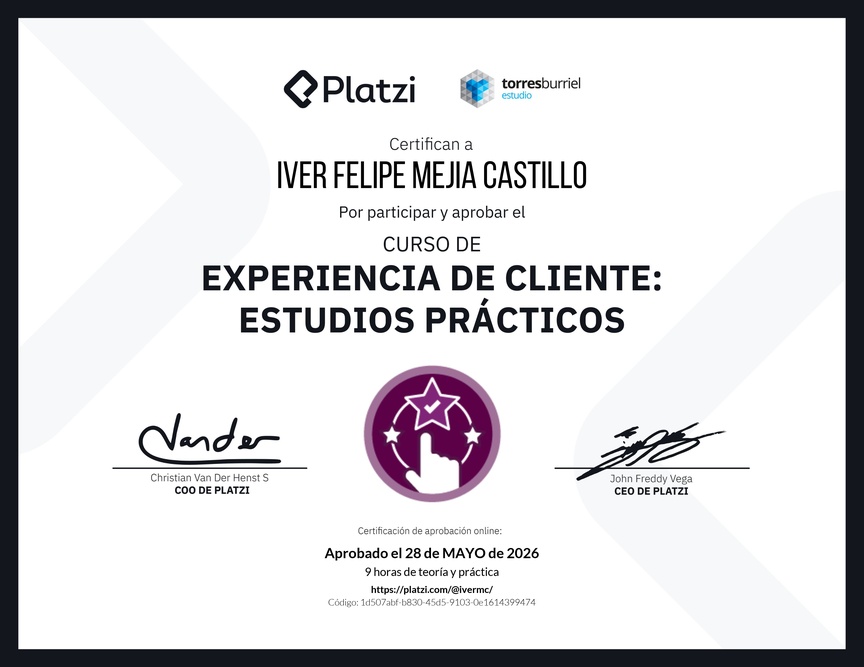 Diploma del Curso de Experiencia de Cliente: Estudios Prácticos