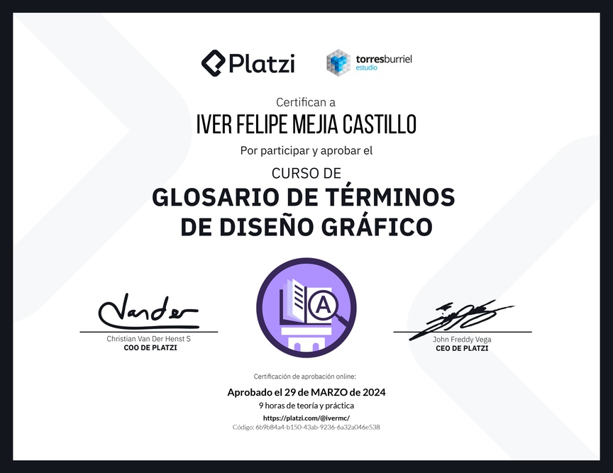 Diploma del Curso de Glosario de términos de Diseño Gráfico