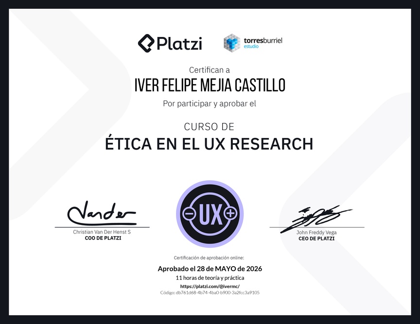 Diploma del Curso de Ética en el UX Research