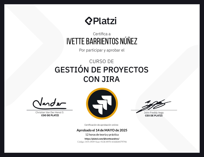 Diploma del Curso de Gestión de Proyectos con Jira