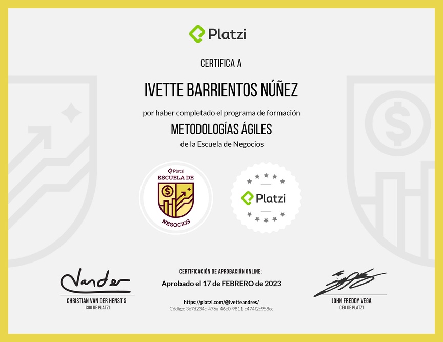 Diploma de la Ruta de Aprendizaje de Metodologías ágiles