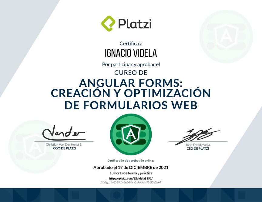 Diploma del Curso de Angular Forms: Creación y Optimización de Formularios Web