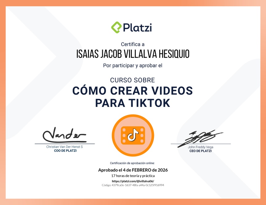 Diploma del Curso para Crear Videos Creativos en TikTok