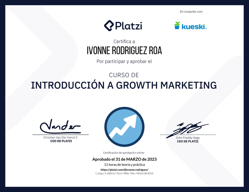 Diploma del Curso de Growth Marketing para Startups: Técnicas y Enfoques -2023