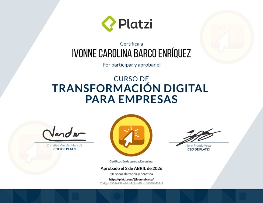 Diploma del Curso de Transformación Digital para el Crecimiento de tu Empresa
