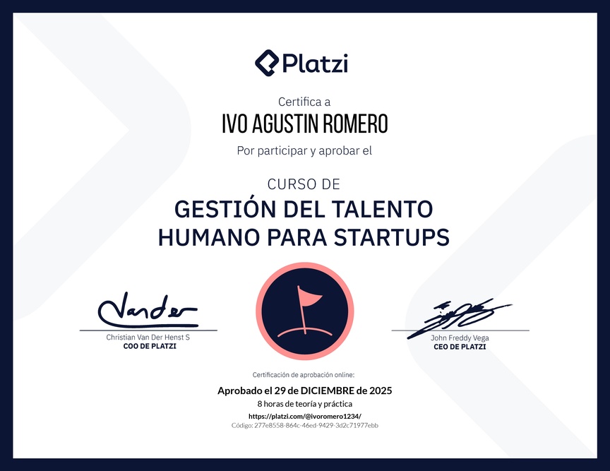 Diploma del Curso de Gestión del Talento Humano para Startups