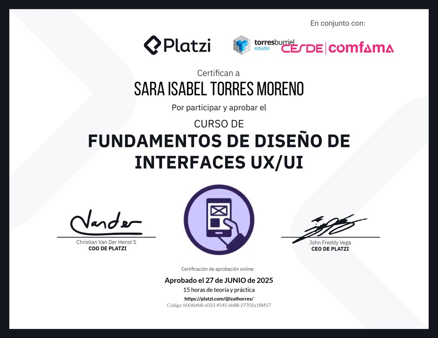 Diploma del Curso de Fundamentos de Diseño de Interfaces UX/UI