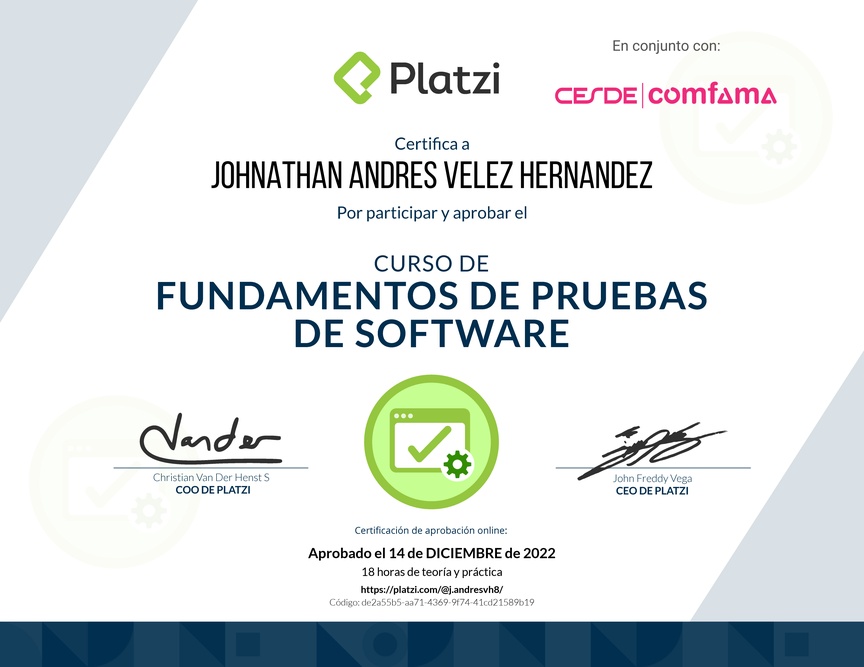Diploma del Curso de Fundamentos de Pruebas de Software